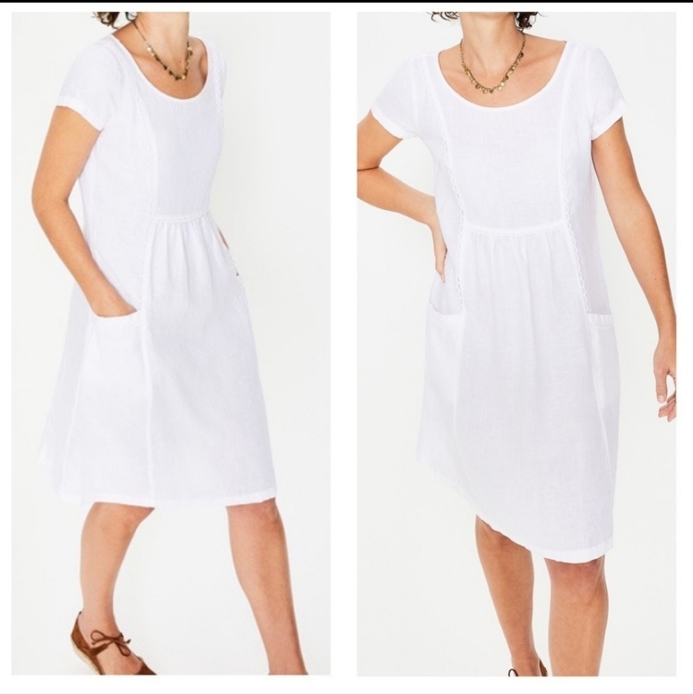 Boden "Alberta" White Linen Dress